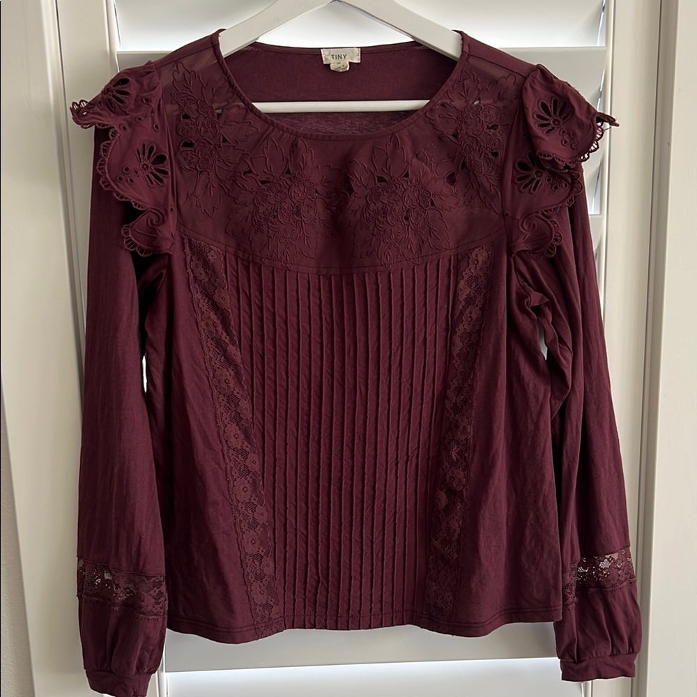 Burgundy Lace Detail Women's Top